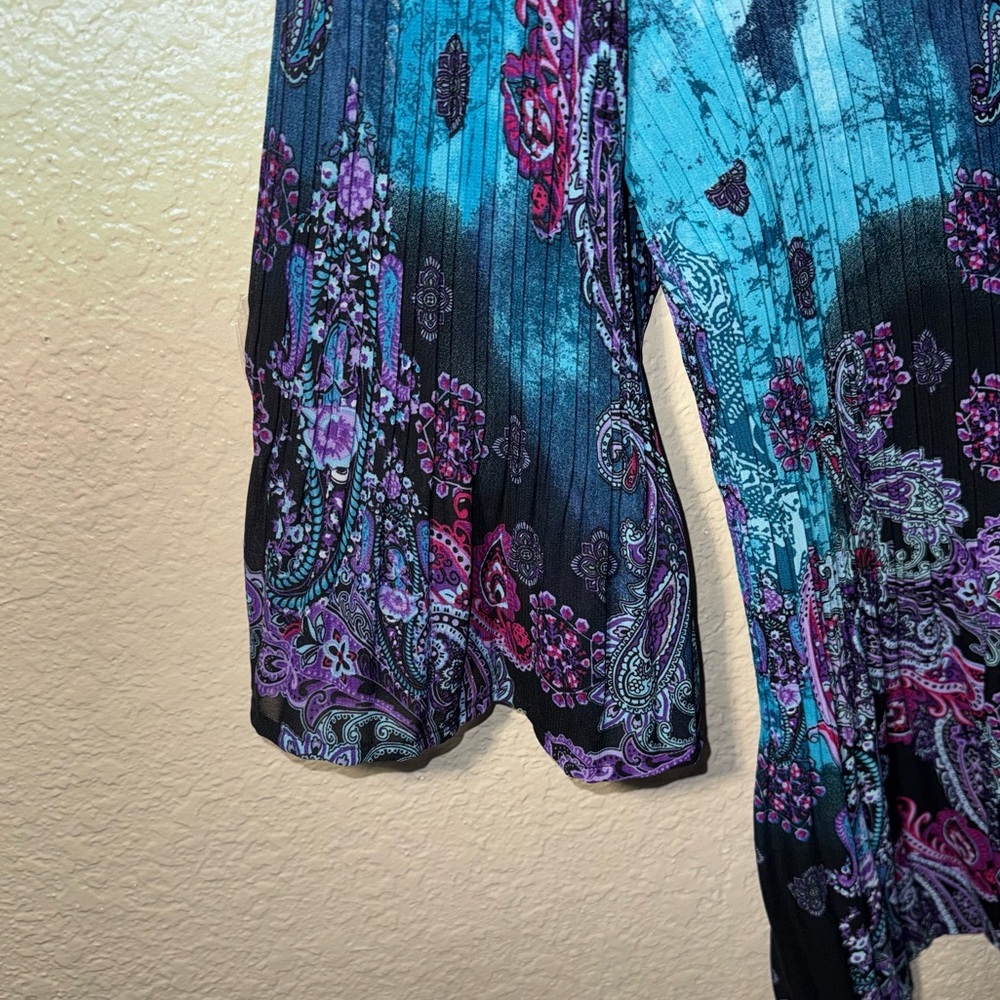 Maggie Barnes Catherines 1X Paisley Boho Tunic Top Beaded Bell Sleeve - Picture 6 of 16